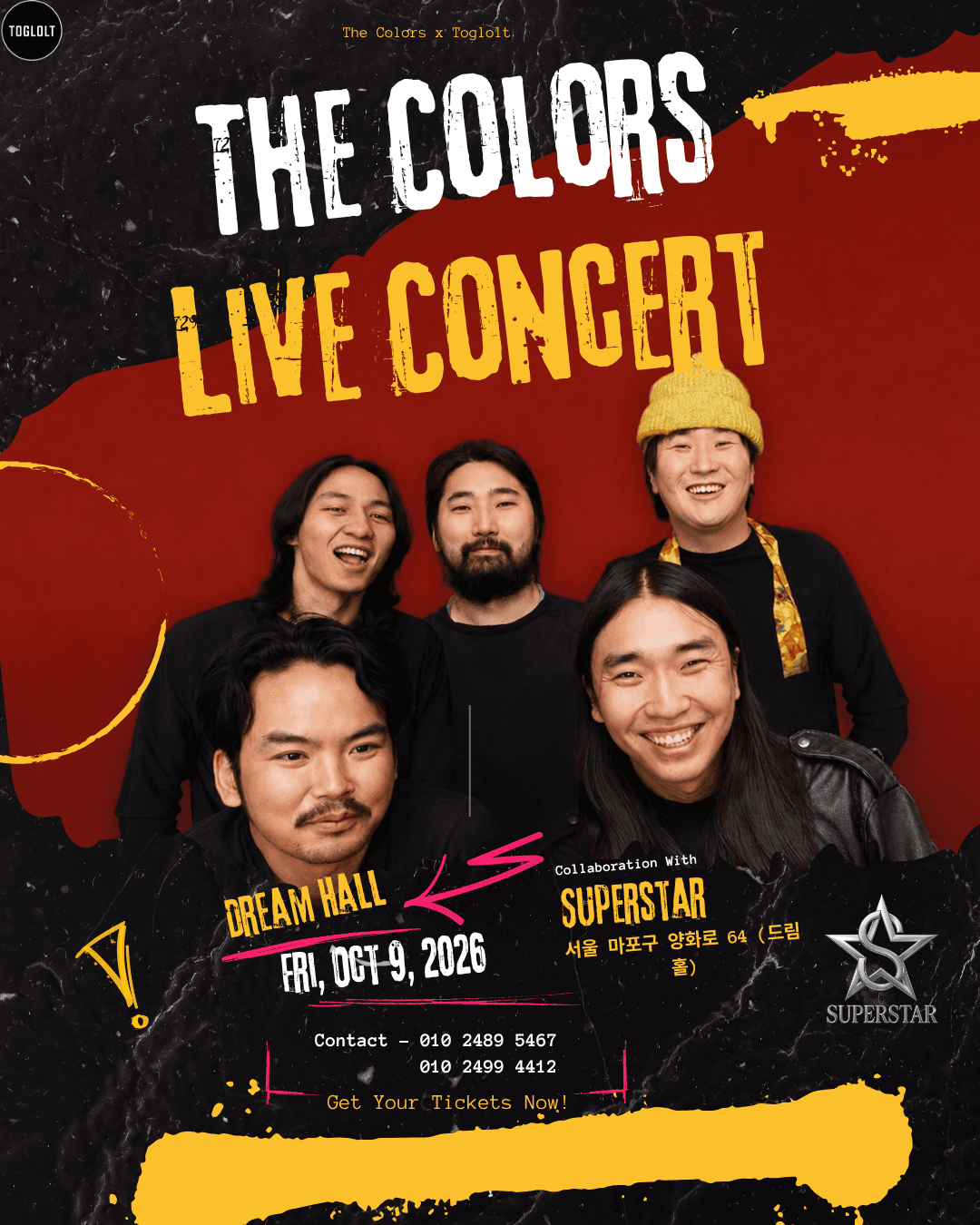 Official distressed black, red and yellow THE COLORS LIVE CONCERT poster